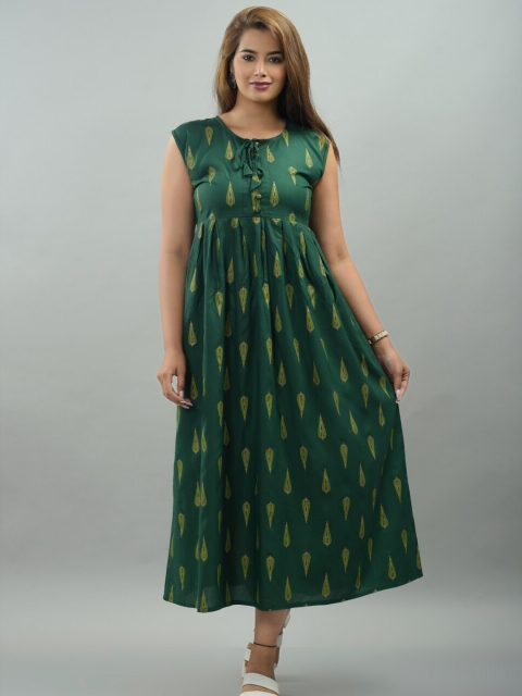 

IQRAAR Green Ethnic Motifs Empire Maxi Dress