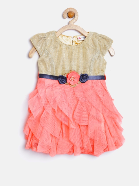 

Peppermint Girls Golden & Pink Ruffled Fit & Flare Dress, Gold