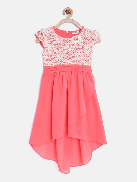 

Peppermint Girls Coral Orange & Off-White Lace Fit & Flare Dress