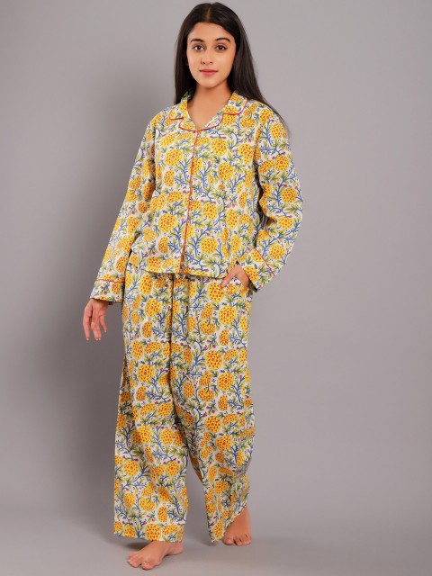 

GAURANCHE Women Yellow Printed Night suit
