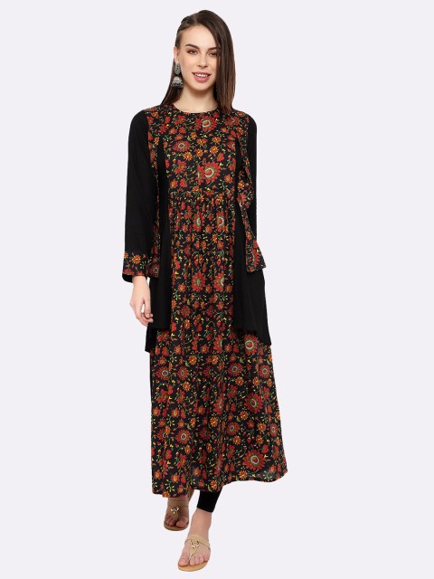 

shashvi Maroon & Maroon Floral Printed Pure Cotton Kurti