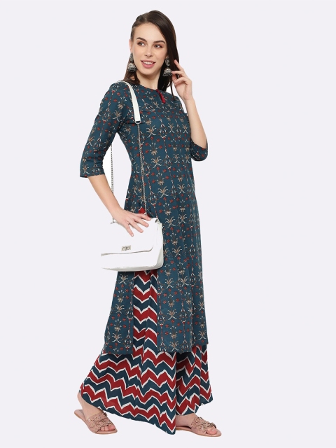 

shashvi Blue & Blue Floral Printed Pure Cotton Kurti