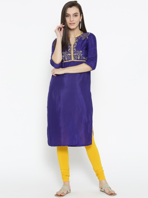 

AURELIA Women Blue Embroidered Straight Kurta