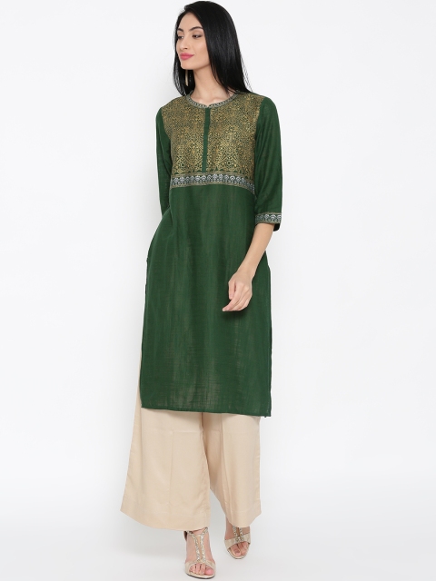 

AURELIA Women Green Printed Straight Kurta
