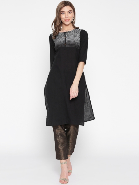 

AURELIA Women Black Yoke Design Straight Kurta