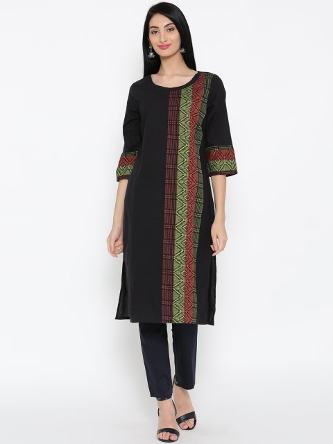 

AURELIA Women Black Self-Design Straight Kurta