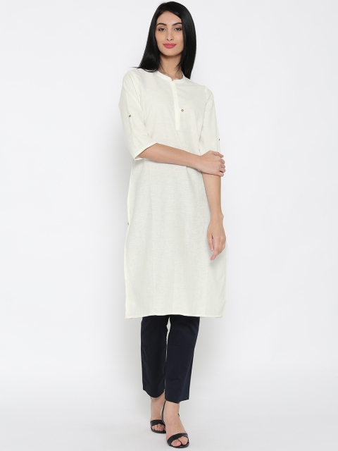 

AURELIA Women White Solid Straight Kurta