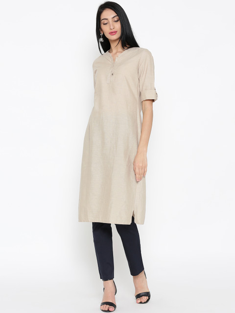 

AURELIA Women Beige Solid Straight Kurta