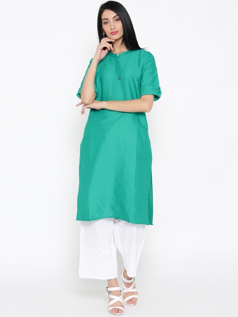 

AURELIA Women Teal Green Solid Straight Kurta