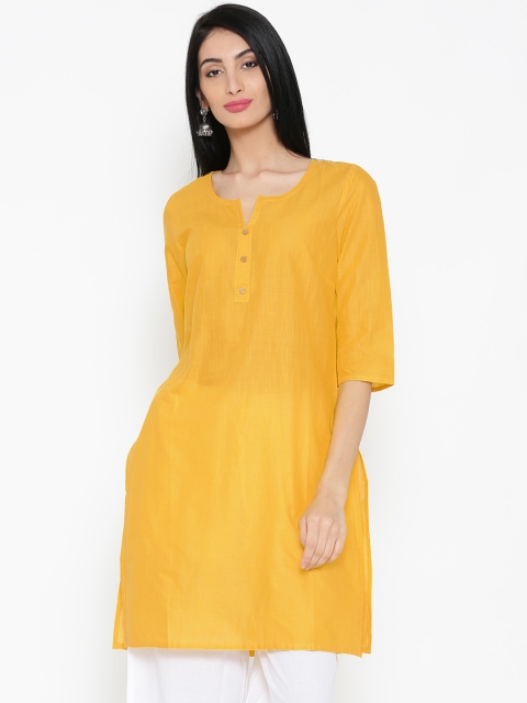 

AURELIA Women Mustard Yellow Solid Straight Kurta
