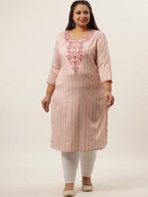 

Yufta Women Peach-Coloured Flared Sleeves Thread Work Kurta