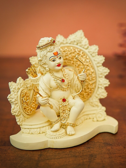 

StatueStudio Gold-Toned & Cream-Colored Textured Bal Rama Idol Sitting On Throne Showpiece