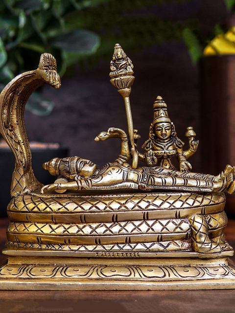 

StatueStudio Gold-Toned Vishnu Laxmi Idol Sitting Under Serpent Showpieces