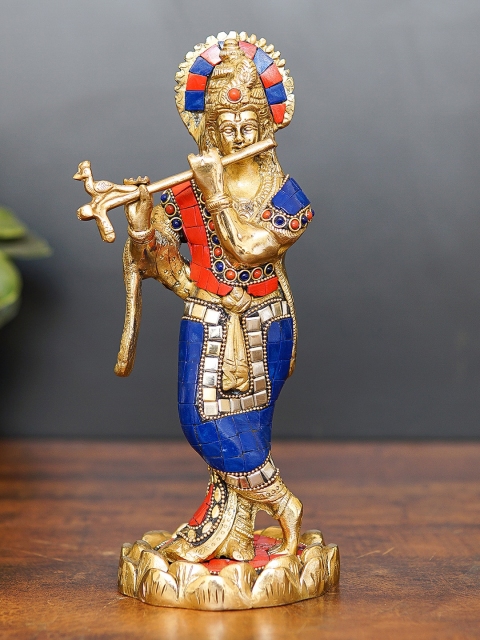 

StatueStudio Gold-Toned Multi-Coloured Brass Krishna Idol
