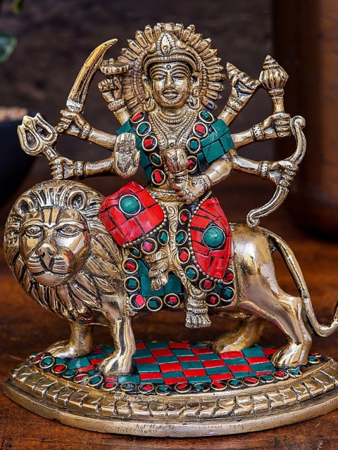 

StatueStudio Gold-Toned & Red Durga Idol Showpiece