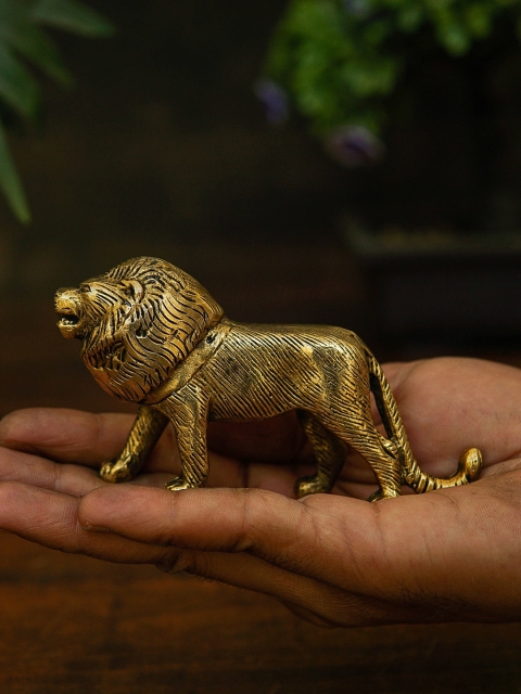 

StatueStudio Gold-Toned Brass Antique Mini Lion Showpiece