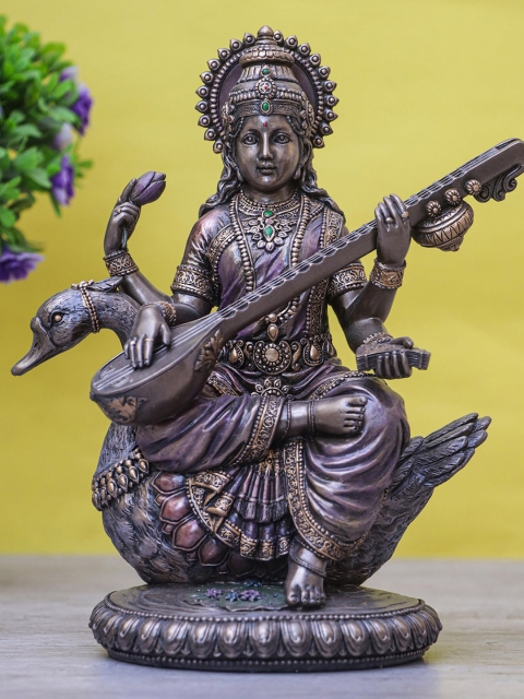 

StatueStudio Bronze-Toned Saraswati Idol Sitting On Swan Showpieces, Gold