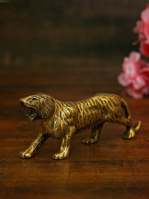 

StatueStudio Gold-Toned Brass Antique Mini Tiger Showpiece