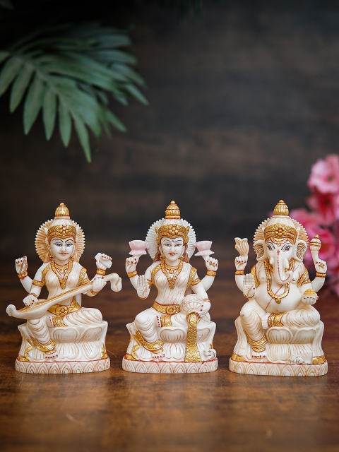 

StatueStudio White Marble Dust Ganesha Lakshmi Saraswati Idol Showpieces