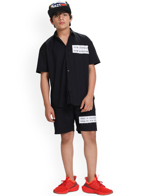 

SIDROCK Boys Black Shirt with Shorts