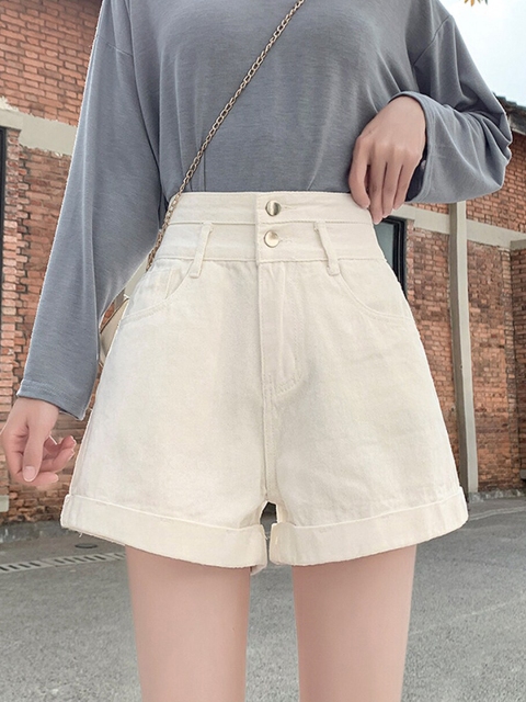 

BoStreet Women White Loose Fit High-Rise Denim Shorts