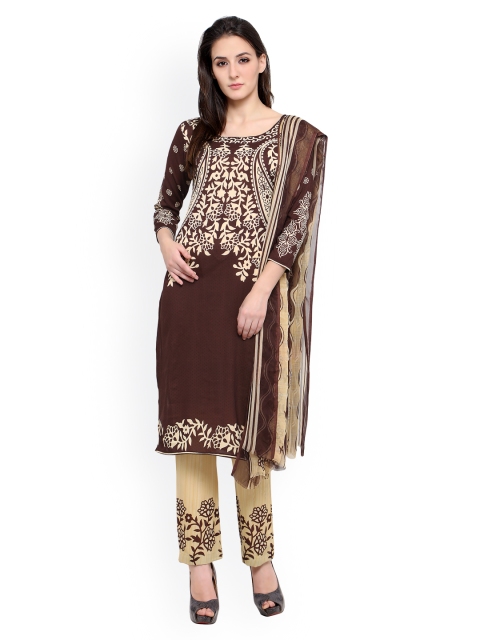 

Ishin Brown & Beige Printed French Crepe Unstitched Dress Material