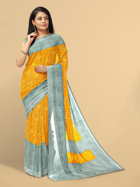

Kalamandir Mustard & Grey Floral Saree