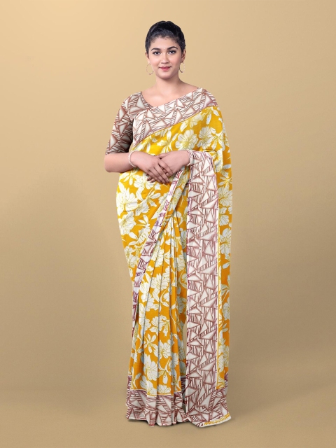 

Kalamandir Yellow & Purple Floral Saree