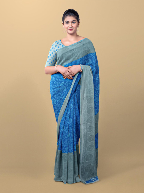 

Kalamandir Navy Blue & Grey Floral Saree