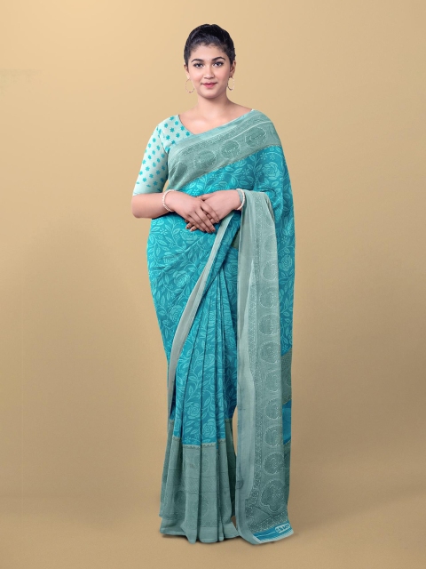 

Kalamandir Sea Green & Grey Floral Saree