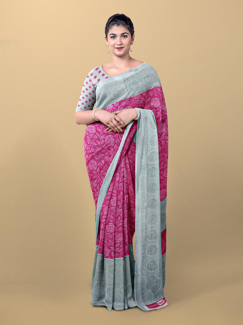 

Kalamandir Pink & Grey Floral Saree