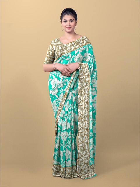 

Kalamandir Sea Green & White Floral Saree