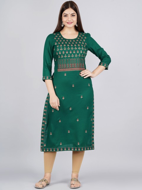 

NITVAN Women Green Geometric Mirror Work Kurta