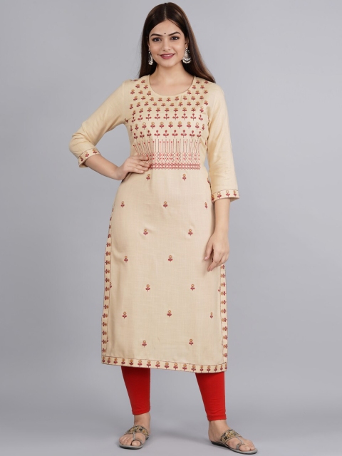 

NITVAN Women Brown & lilac ash Geometric Printed Thread Work Kurta