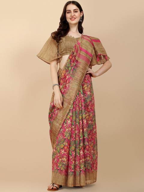 

Sangria Pink & Beige Floral Silk Cotton Saree