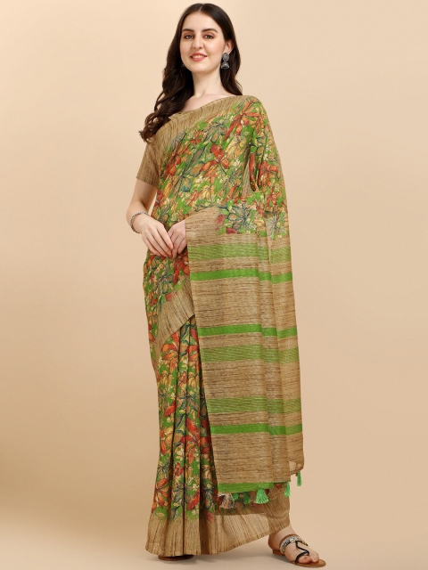 

Sangria Green & Pink Floral Silk Cotton Saree