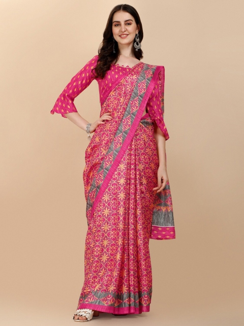 

Sangria Pink & Grey Floral Silk Cotton Saree