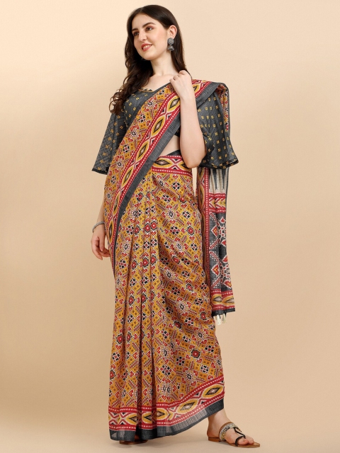 

Sangria Mustard & Grey Floral Silk Cotton Saree