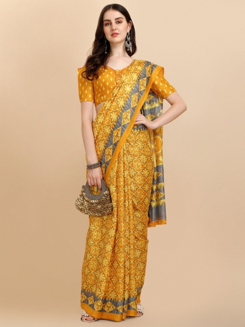 

Sangria Women Mustard & Grey Printed Sarees