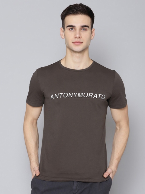 

Antony Morato Men Olive Green Typography Printed Applique Slim Fit T-shirt