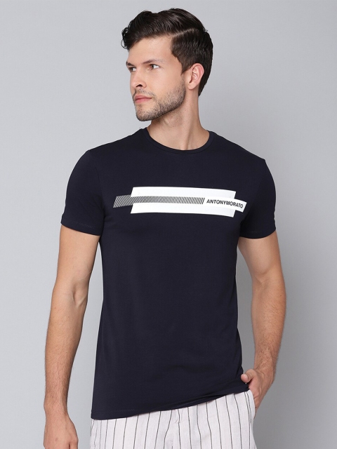 

Antony Morato Men Navy Blue Typography Printed Slim Fit T-shirt