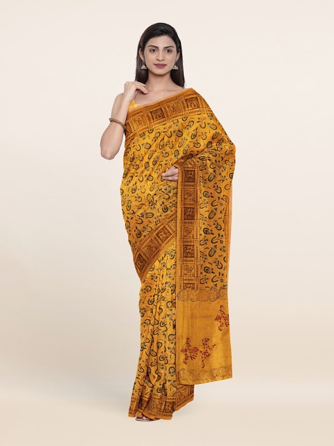 

Pothys Mustard & Black Floral Pure Cotton Saree