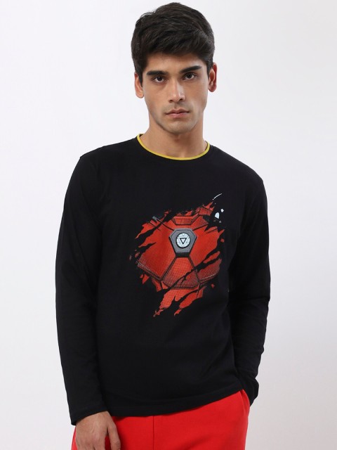 

Bewakoof Men Black & french middle red purple Iron Man Printed Applique T-shirt