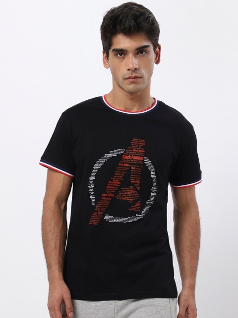 

Bewakoof Men Black Avengers Printed Raw Edge T-shirt