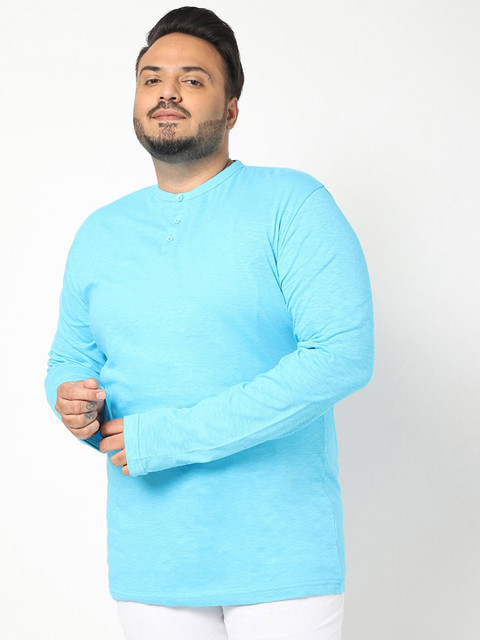 

Bewakoof Men Blue & light silver Henley Neck Raw Edge T-shirt