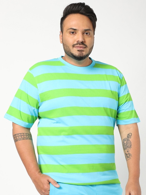

Bewakoof Men Green & mint green Striped T-shirt