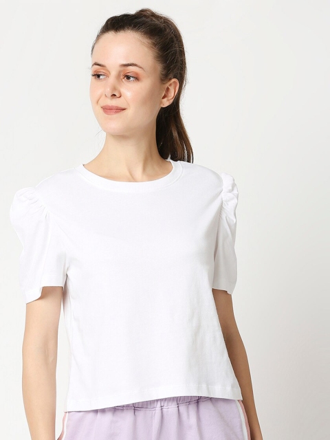 

Bewakoof Women White & ghost white T-shirt