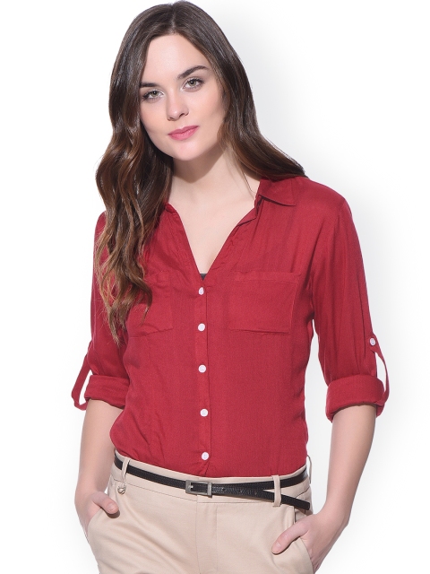 

PURYS Women Maroon Tailored Fit Solid Casual Shirt
