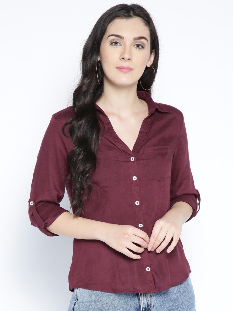 

PURYS Women Burgundy Tailored Fit Solid Casual Shirt