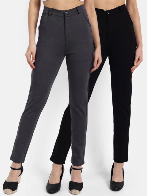 

BROADSTAR Women Black Slim Fit High-Rise Trousers